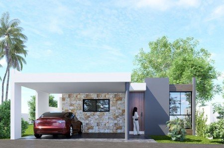 Casa de una planta con tres recamaras en venta en Morera residencial Merida 